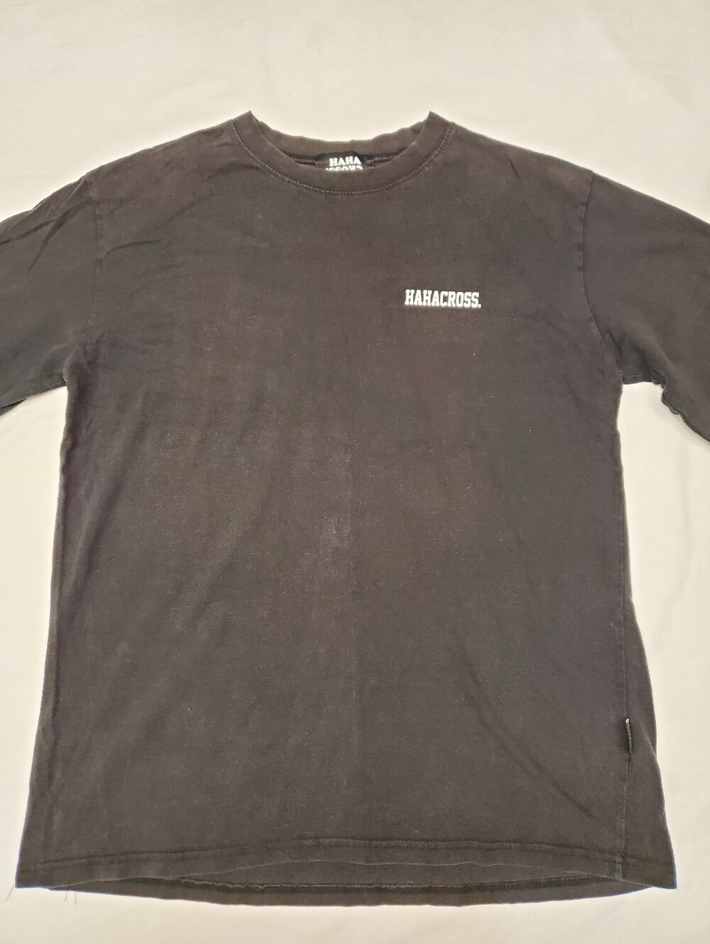 Hahacross Oversized Faded Black Tee Streetwear One Size Acid Wash Logo Tshirt